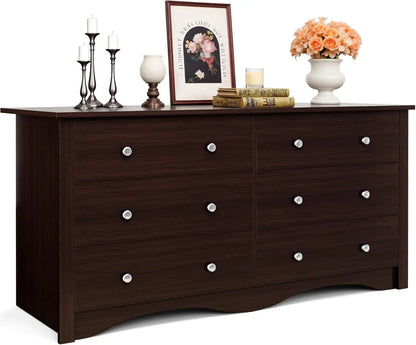 Dresser for Bedroom, 6 Wood Dresser Drawers, Wide Chest of Drawers, Storage Tower Unit Modern Design Bedroom Living Room