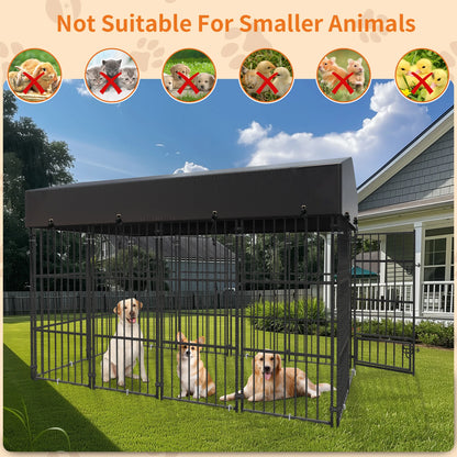 Heavy Duty Large Dog Kennel Pet Welded Metal Playpen Animal Cage with Roof Cover Pet Run Enclosure Playpen House Outdoor Indoor