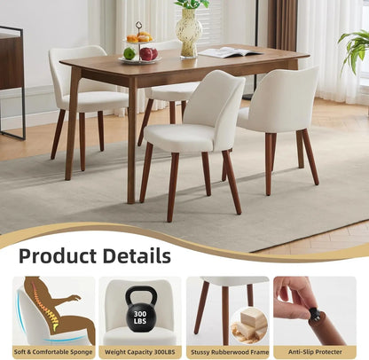 Mid Century Modern Dining Chairs Set of 2,Linen Fabric Upholstered Accent with Wood Legs for Kitchen Dining Room Beige