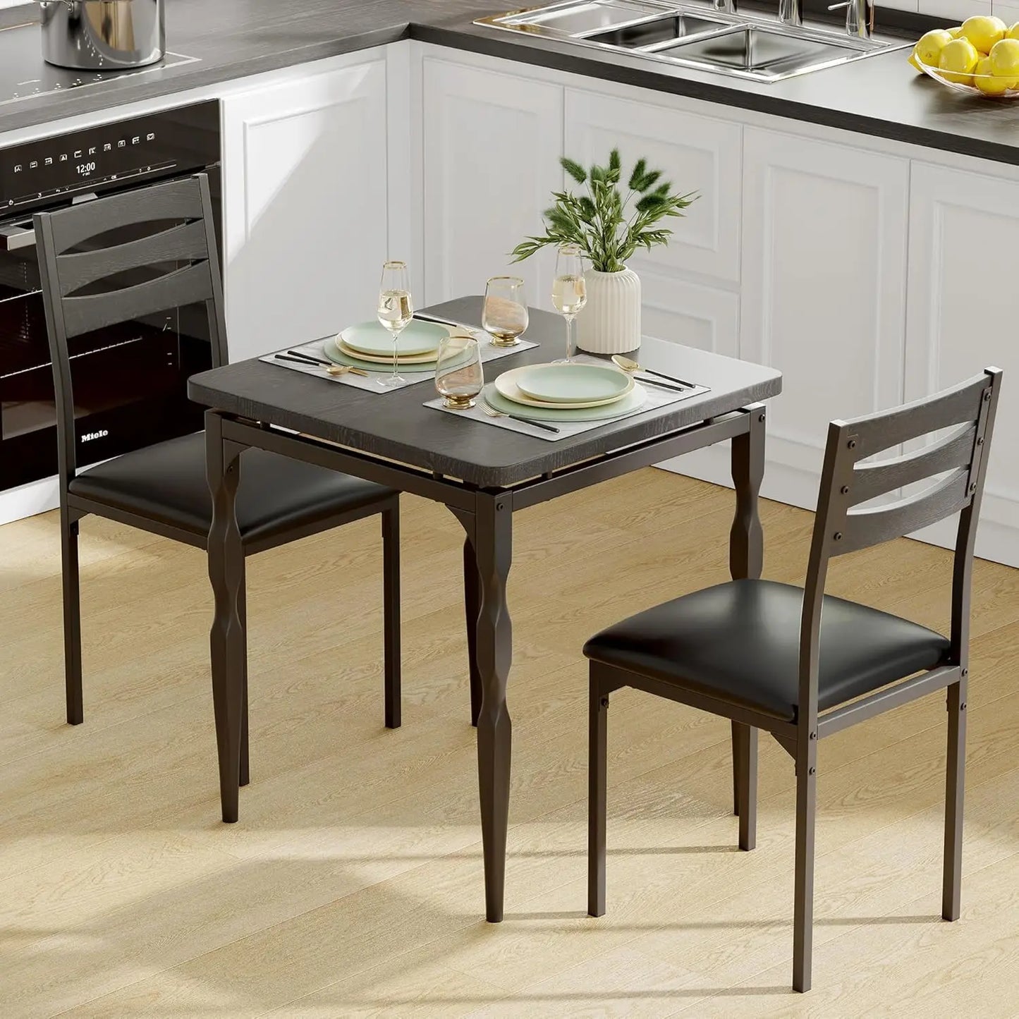 Dining Table Set for 2, Dining Table and Chairs Set of 2, 3 Piece Dining Table Set for Small Spaces, Kitchen, Apartment