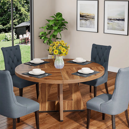 Round Dining Table for 4, 47 Inch Farmhouse Kitchen Table Small Dinner Table Kitchen Dinning Table for Dining Room