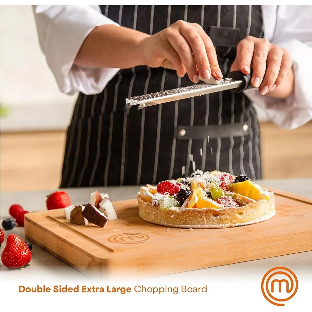 Extra Large Bamboo Cutting Board Double Sided Kitchen Chopping Board With Juice Rim Food Safe Natural Organic Surface