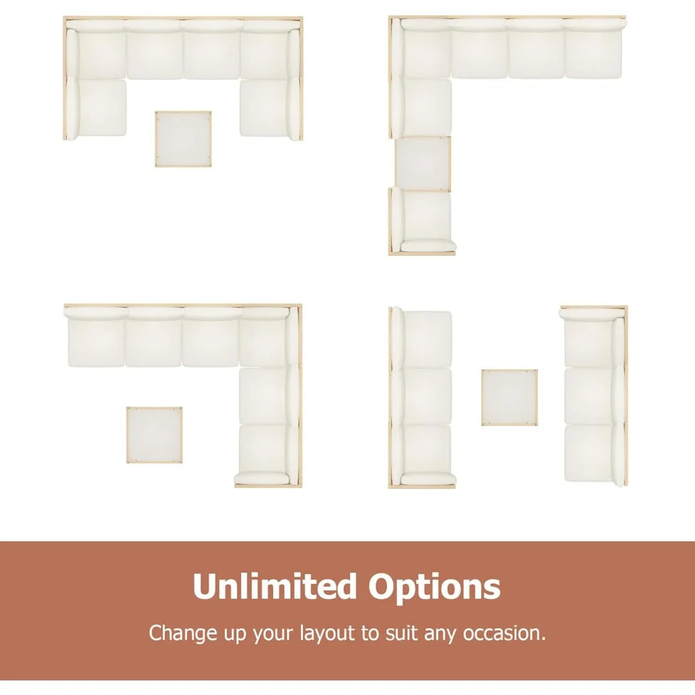 Outdoor Patio Furniture Set, Wicker Outdoor Sectional Set, Boho Patio Conversation Sectional Sofa with Large Tempered Glass