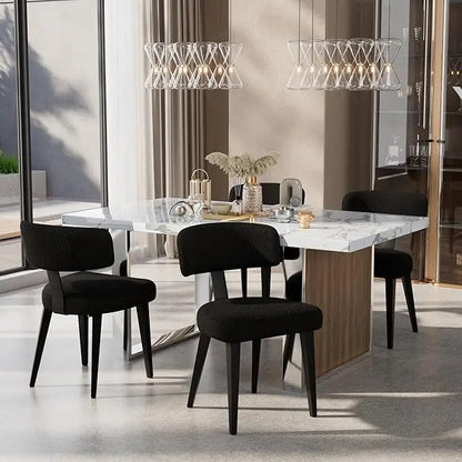Dining Chairs Set of 4, Black Modern Upholstered Kitchen Dining Room Chairs, Boucle Dining Chairs Curved Backrest, Mid Century K