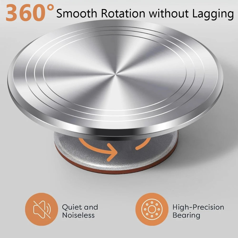 Aluminium Cake Turntable Set with Revolving Cake Stand for Cake Dessert Making Cake Decorating Accessories Baking Tools