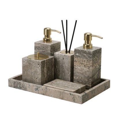 Grigio Travertino Bathroom Accessories Sets Vintage Marble Soap Holder Soap Dispenser Vanity Tray Bathroom Set