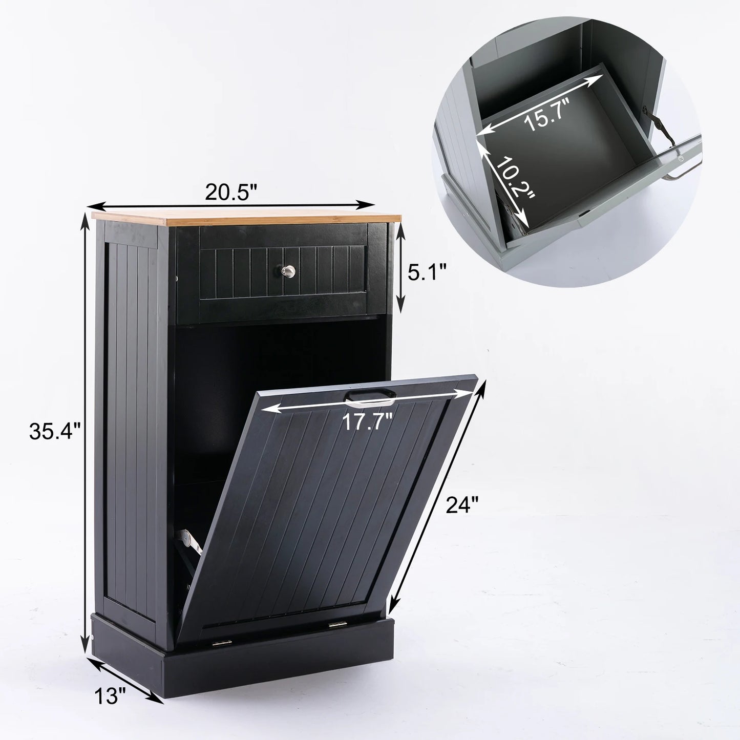 Single Trash Cabinet Tilt Out Freestanding, Pet Proof Kitchen Trash Cabinet Laundry Hamper with Cutting Board, Hideaway Trash