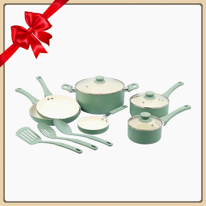 Ceramic aluminum 12-piece non-stick cookware set, meets a variety of cooking needs, suitable for a warm kitchen gift