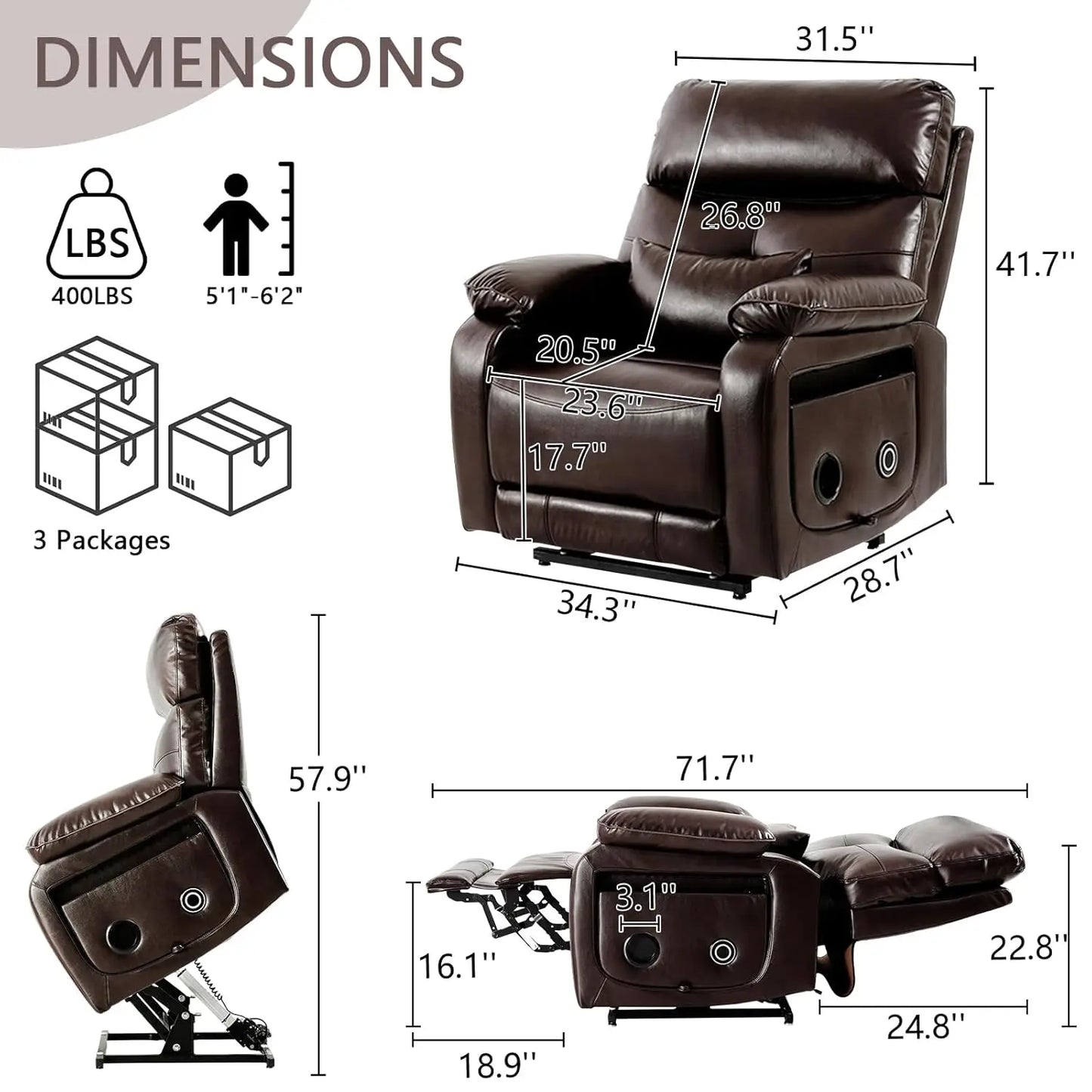 Dual Motor Power Lift Recliner Chair for Adult & Elderly, Infinite Position Lay Flat Lift Chair with Heat &, Customized