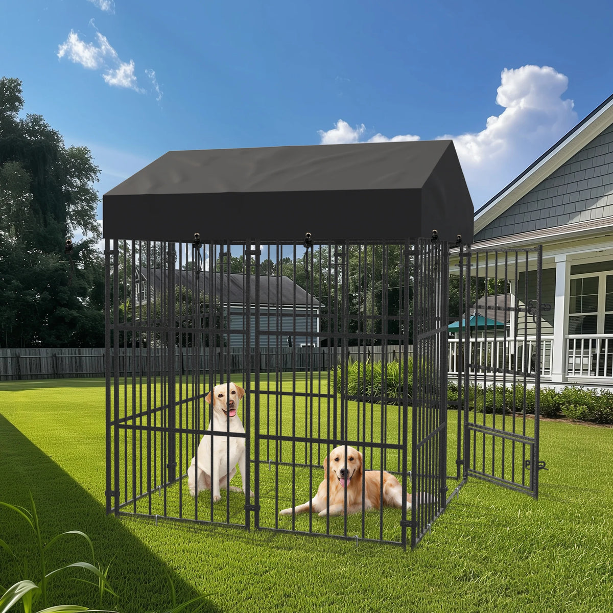 Heavy Duty Large Dog Kennel Pet Welded Metal Playpen Animal Cage with Roof Cover Pet Run Enclosure Playpen House Outdoor Indoor