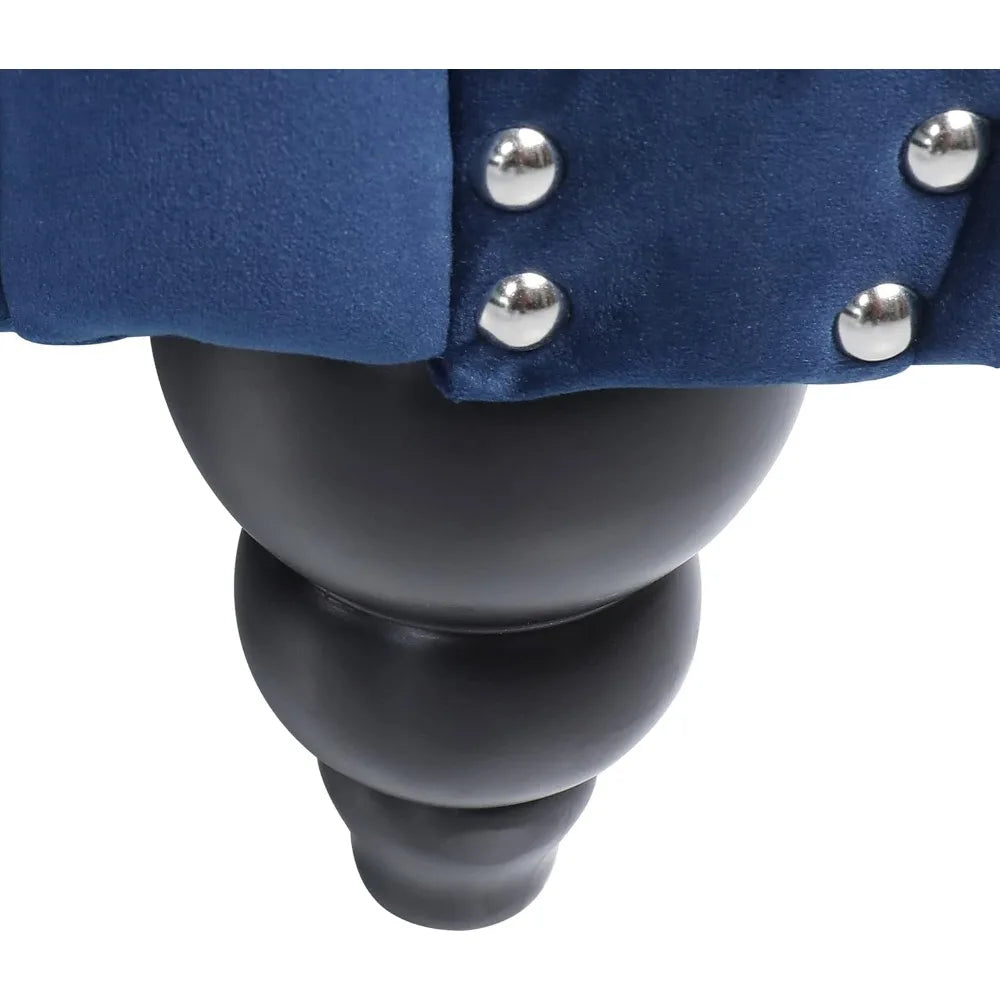 Modern 84 Velvet Chesterfield Sofa with Tufted Design, Scroll Arms, and Wooden Legs for Living Spaces (Blue)