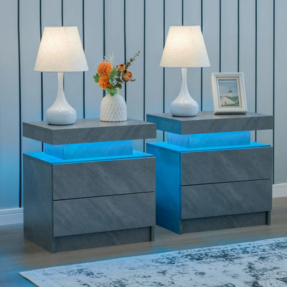 Nightstand Set of 2 LED Nightstand with 2 Drawers,Night Stand  with LED Light,Bedside Table with Drawers for Bedroom