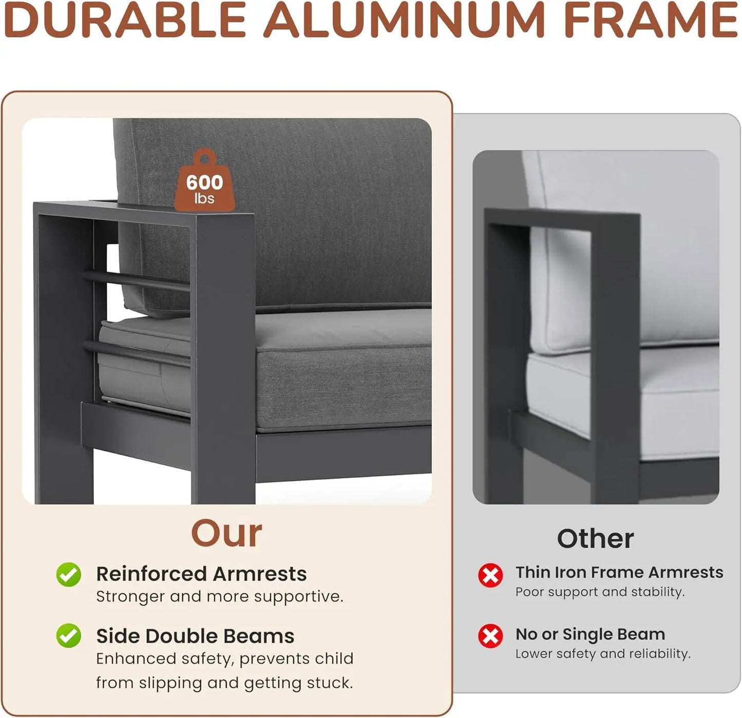 7 Seats Patio Furniture Set,  Metal Sectional Sofa with Upgrade Cushion and Coffee Table, Dark Grey