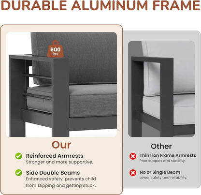 7 Seats Patio Furniture Set,  Metal Sectional Sofa with Upgrade Cushion and Coffee Table, Dark Grey
