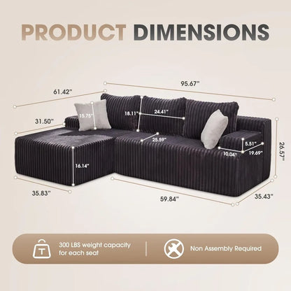 96“ Modular Sectional Sofa Couches L-Shape Couch 3 Seat Modular Sofa Memory Foam Sectional Couches