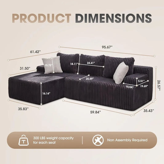 96“ Modular Sectional Sofa Couches L-Shape Couch 3 Seat Modular Sofa Memory Foam Sectional Couches