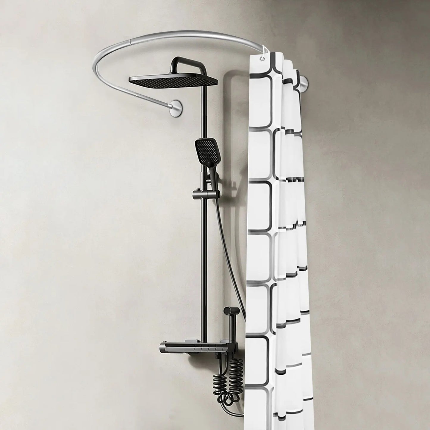 Stainless Steel Shower Curtain Rod Adjustable 0.9-1.3m Length U-Shaped Design