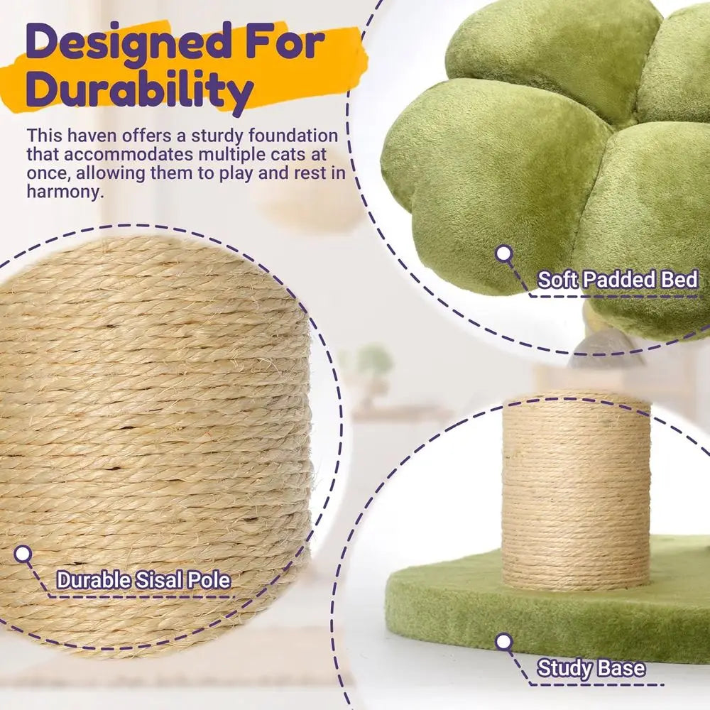 Stylish 35.4 Multi-Level Cat Tower with Scratching Posts for Large Cats, Easy Assembly