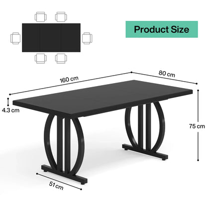 heavy duty  Dining Table for 4-6 People, 63-Inch Large Dinner Table with Heavy Duty Metal Frame, Modern Industrial Kitchen Table