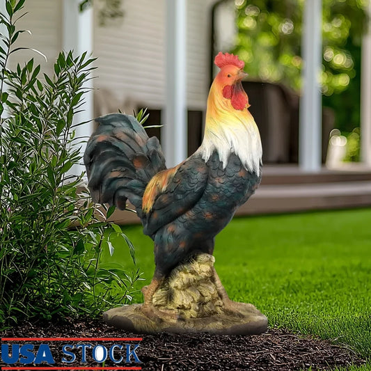 Life Sized Rooster Garden Statue Concrete Chicken Outdoor Decor Durable GFRC Sculpture Lawn Art