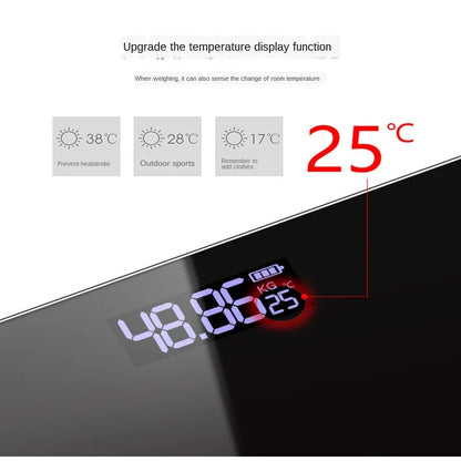 Household Floor Body Scales Black Battery Powered Tempered Glass LCD Display Digital Weighing Bathroom Gym Scale 180kg 26cm