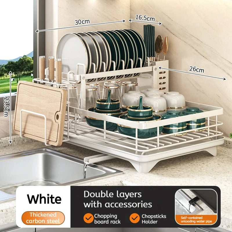 Stainless Steel Dish Drying Rack Adjustable Kitchen Plate Organizer with Drainboard Over Sink Plate Drainer Storage Organizer