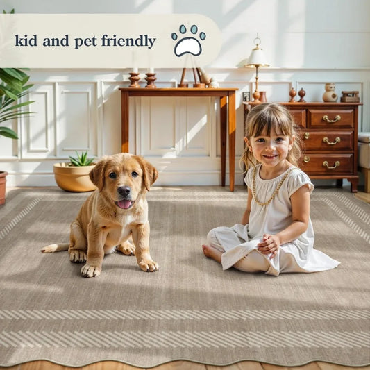 Scalloped Washable Rugs 8x10, Soft 8x10 Area Rugs for Living Room Bedroom, Modern Non-Slip Stain Resistance Large Ultra-Thin Th