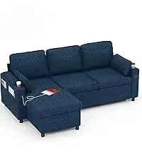 Sleeper Sofa Pullout Bed for Living Room.L Shaped Couch with Storage Chaise.USB.Cup Holder (Dark G