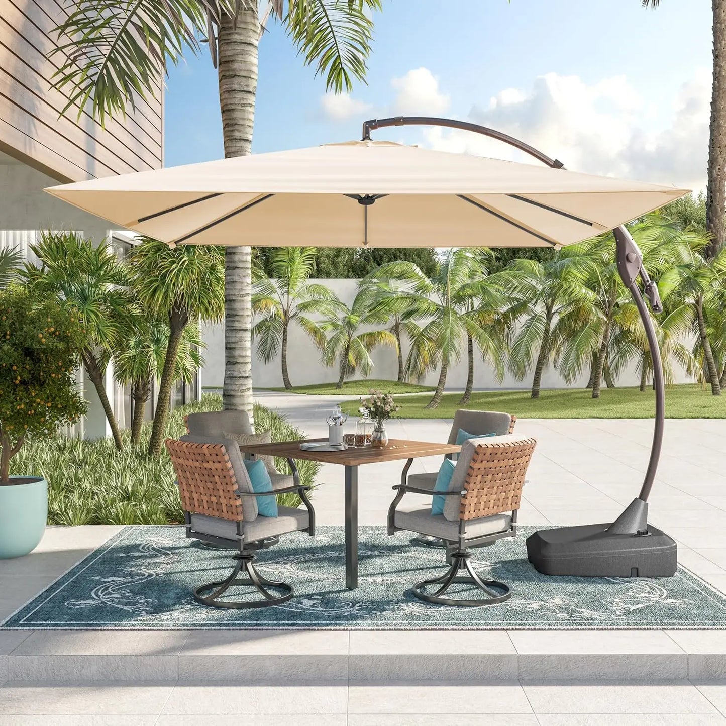 10x10 FT Patio Offset Umbrella Large Square Aluminum Cantilever Umbrella Base Included for Deck Porch