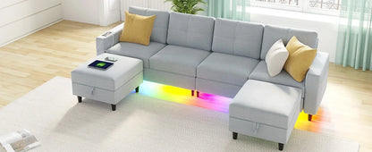 RPD4-LED Couches for Living Room.Modular Sectional Sofa Set Storage Ottomans.Oversized U Shapped