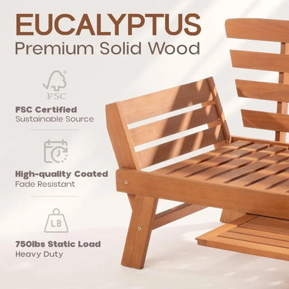 Outdoor Sofa, 750lbs Capacity Patio Couch with Folding Armrest & Coffee Tray