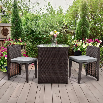 3 PCS Wicker Outdoor Patio Bistro Set for Small Spaces
