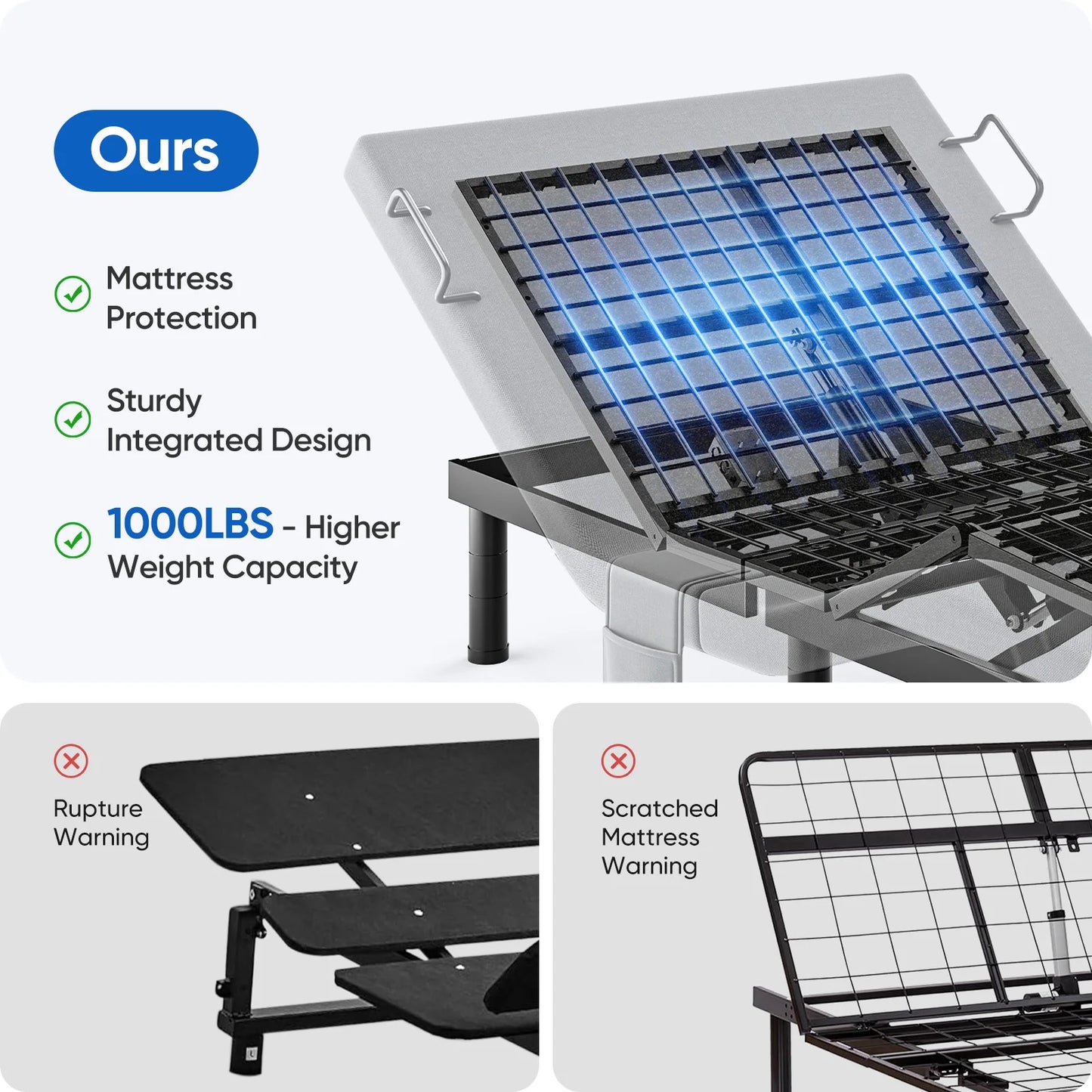 Twin Split King Size Adjustable Bed Base Frame with Massage Silent Double Motor with Wireless Remote Control Bedroom