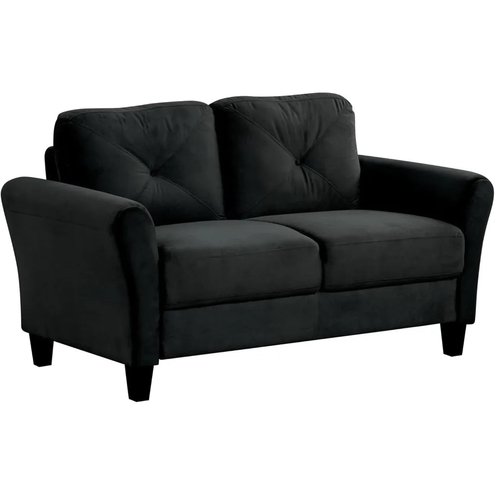 Harper & Bright Designs 2-Seat Velvet Upholstered Loveseat Sofa with Button Tufted Backrest, Modern Couch for Living Room, Black