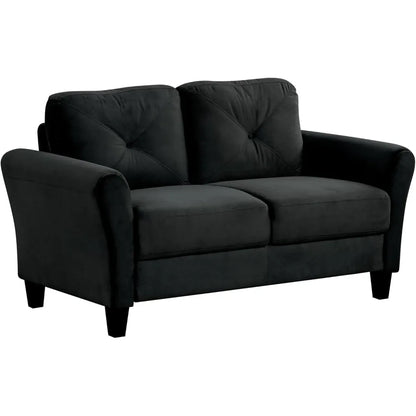 Harper & Bright Designs 2-Seat Velvet Upholstered Loveseat Sofa with Button Tufted Backrest, Modern Couch for Living Room, Black