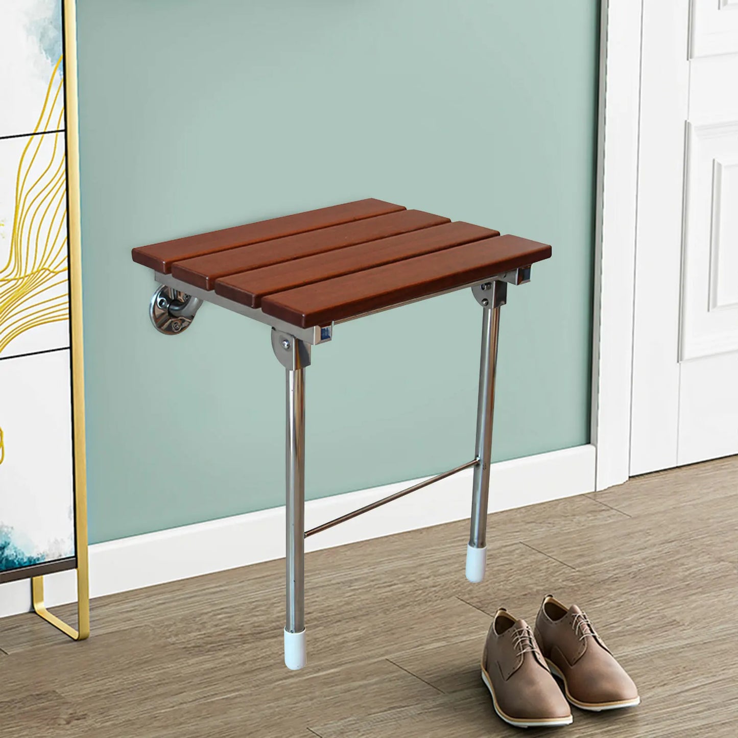 14.9"x12.2" Folding Shower Seat - Wall Mounted Solid Wood Fold Down Spa Bench