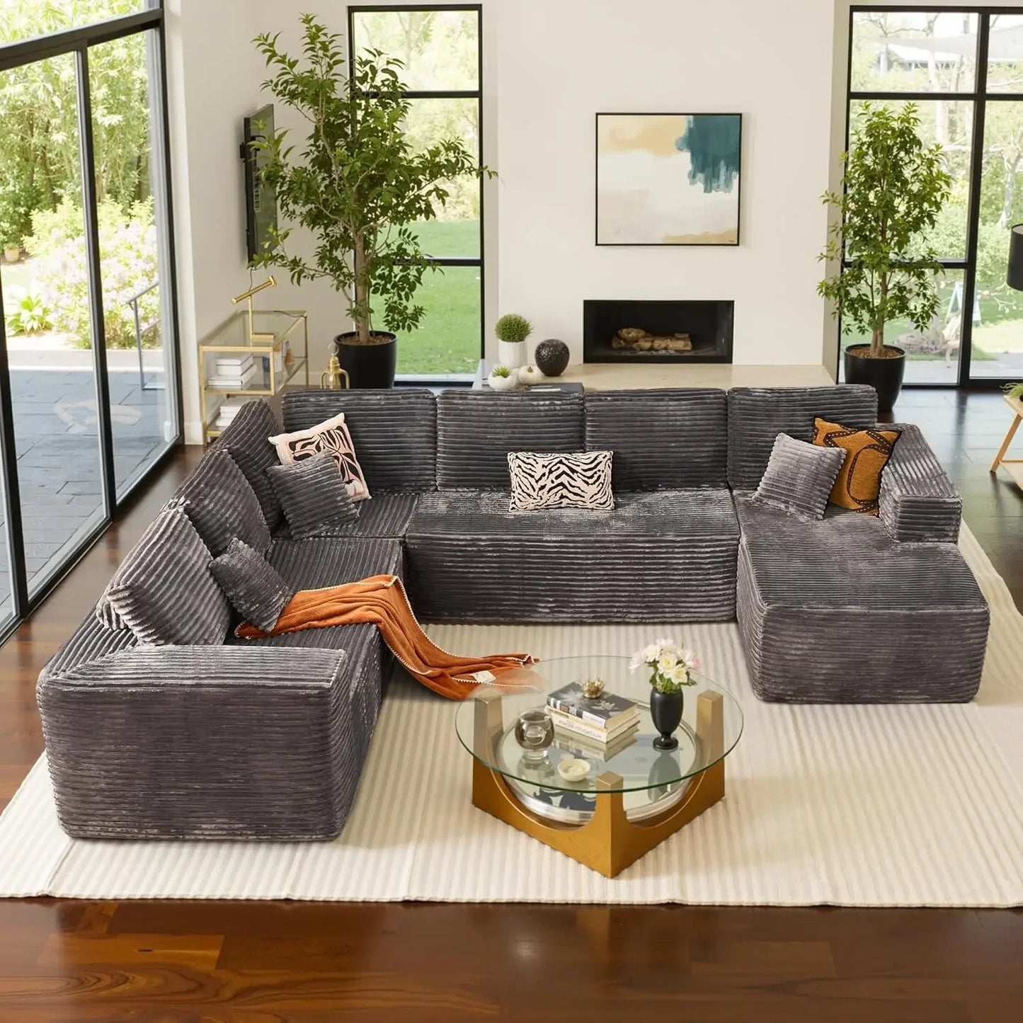 U Shaped Sofa Boneless Couch with Chaise 135" Cloud Modular Sectional Couch for Living Room Big Comfy Couches Set  furniture