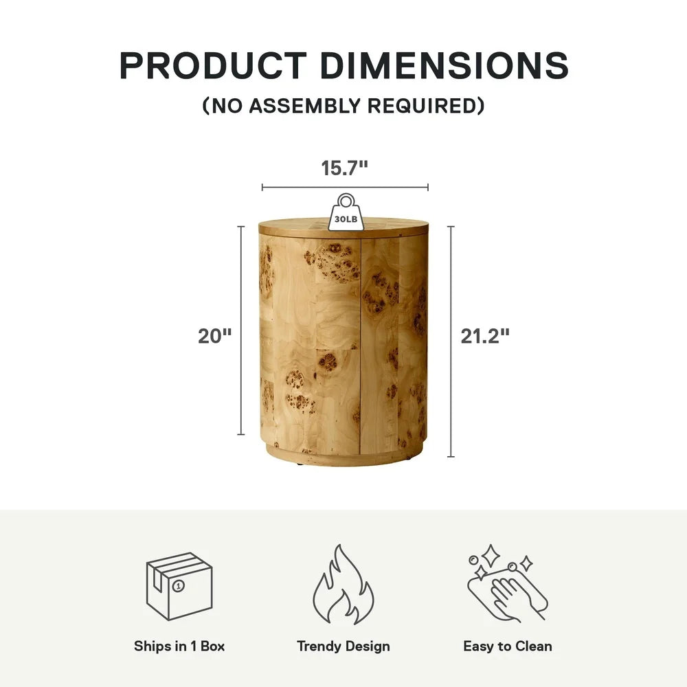 Unique Burlwood Round End Table No Assembly Required