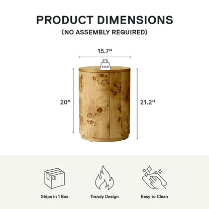 Unique Burlwood Round End Table No Assembly Required