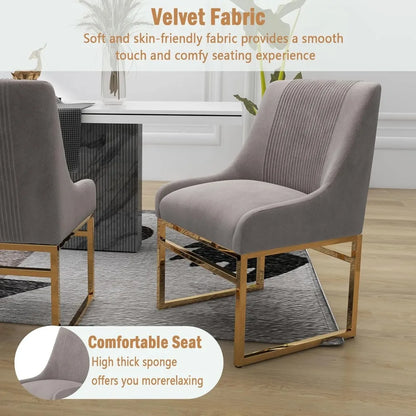 Pair of Mid-Century Modern Upholstered Dining Chairs with Polished Gold Metal Legs