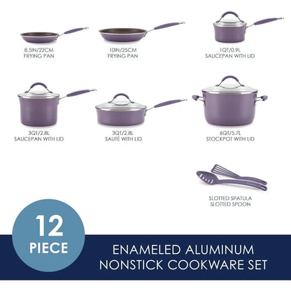 Cucina Nonstick Cookware Pots and Pans Set, 12 Piece, Lavender Purple, Cookware Sets
