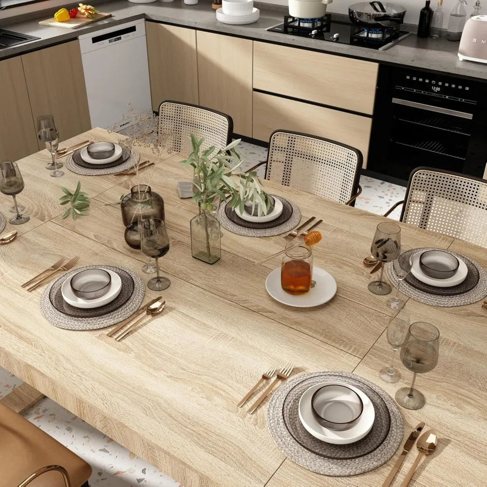 86.6" W Dining Table for 8-10 People, Versatile Modern Wooden Dinner Table Kitchen Table for Dining Room Conference Room, Light