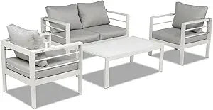 4-Seat Aluminum Outdoor Sectional Furniture Set with Thick, Washable Cushions and Coffee Table for Patio Conversation Areas