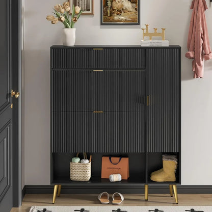 Shoe Storage Cabinet with 2 Flip Drawers Narrow Shoe Cabinet with Doors Freestanding Shoe Organizer Cabinet with Adjustable Shel