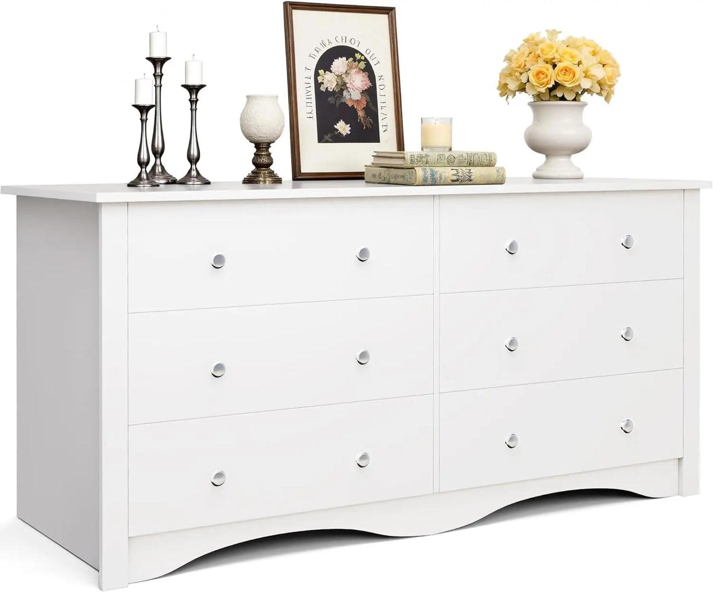 Dresser for Bedroom, 6 Wood Dresser Drawers, Wide Chest of Drawers, Storage Tower Unit Modern Design Bedroom Living Room