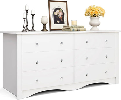 Dresser for Bedroom, 6 Wood Dresser Drawers, Wide Chest of Drawers, Storage Tower Unit Modern Design Bedroom Living Room