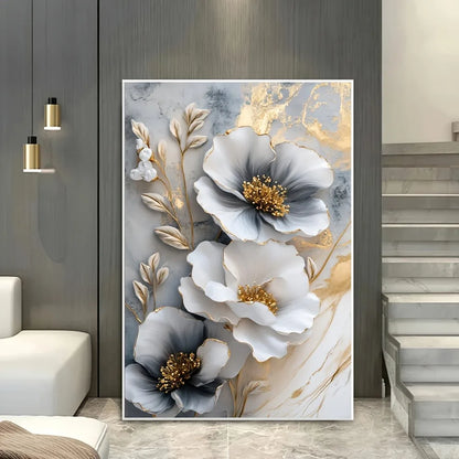 1 modern luxury floral canvas mural, framed 3D floral painting, suitable for bedroom and living room decoration