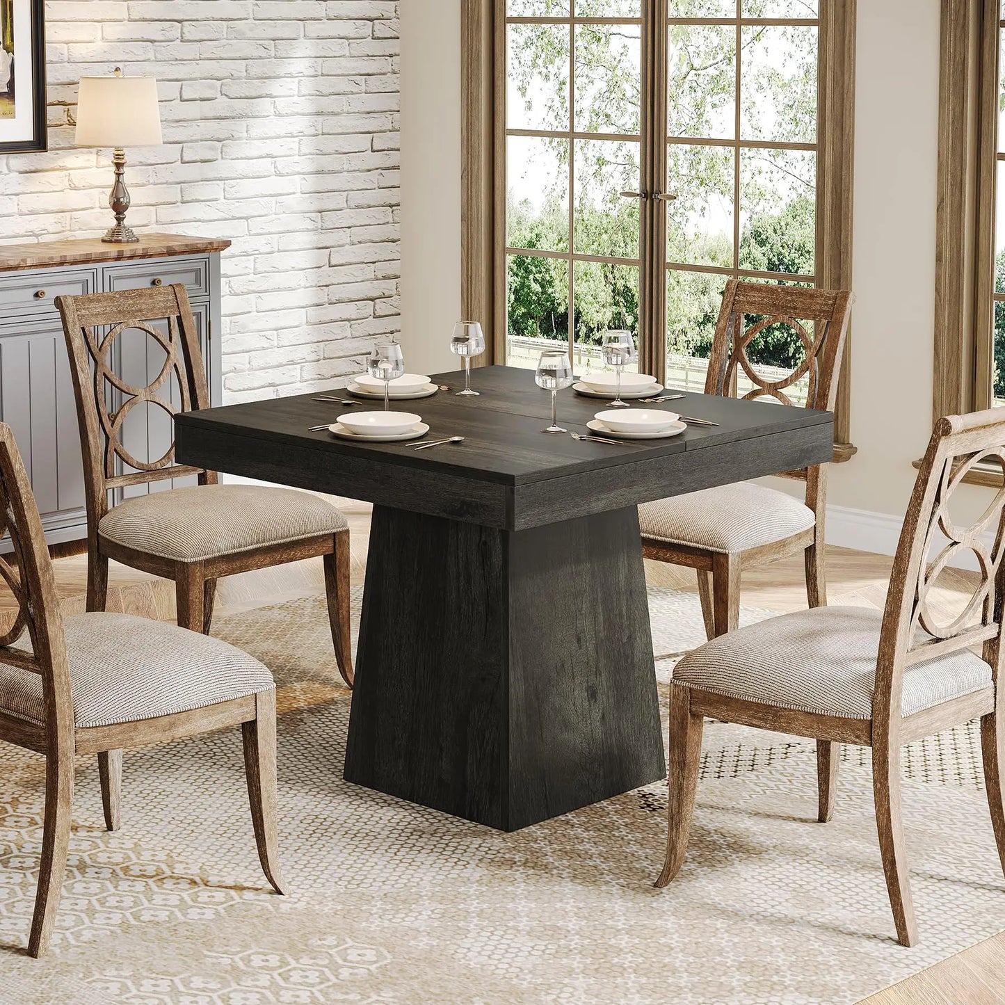 Square Dining Table for 4, 31.5-Inch Kitchen Table Small Dinner Table with Sturdy Pedestal Base