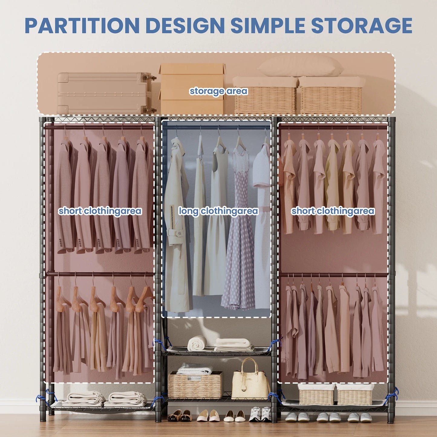 Clothes Rack Storage Organizer Wardrobe Hanging Clothes Freestanding Portable Heavy Duty 960 lb