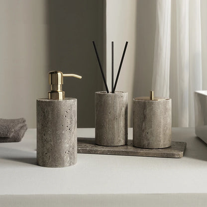 Grigio Travertino Bathroom Accessories Sets Vintage Marble Soap Holder Soap Dispenser Vanity Tray Bathroom Set